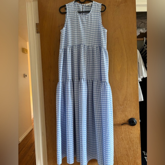 En Saison Dresses & Skirts - Sleeveless Blue Gingham Tiered Maxi Dress